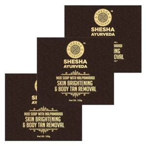 SHESHA AYURVEDA MUD SOAP | Magic Soap for Removing Tan | Skin Brightening Soap Bar | Deep De-Tan | 125G (Pack Of 3)
