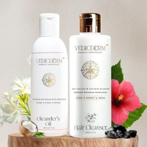 VEDICDERM Oleander's Oil and Bamboo Charcoal Shampoo Duo for Psoriasis, Eczema, Skin and Scalp Relief, 200g Each
